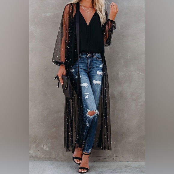 Sheer black embroidered duster - Picture 1 of 3